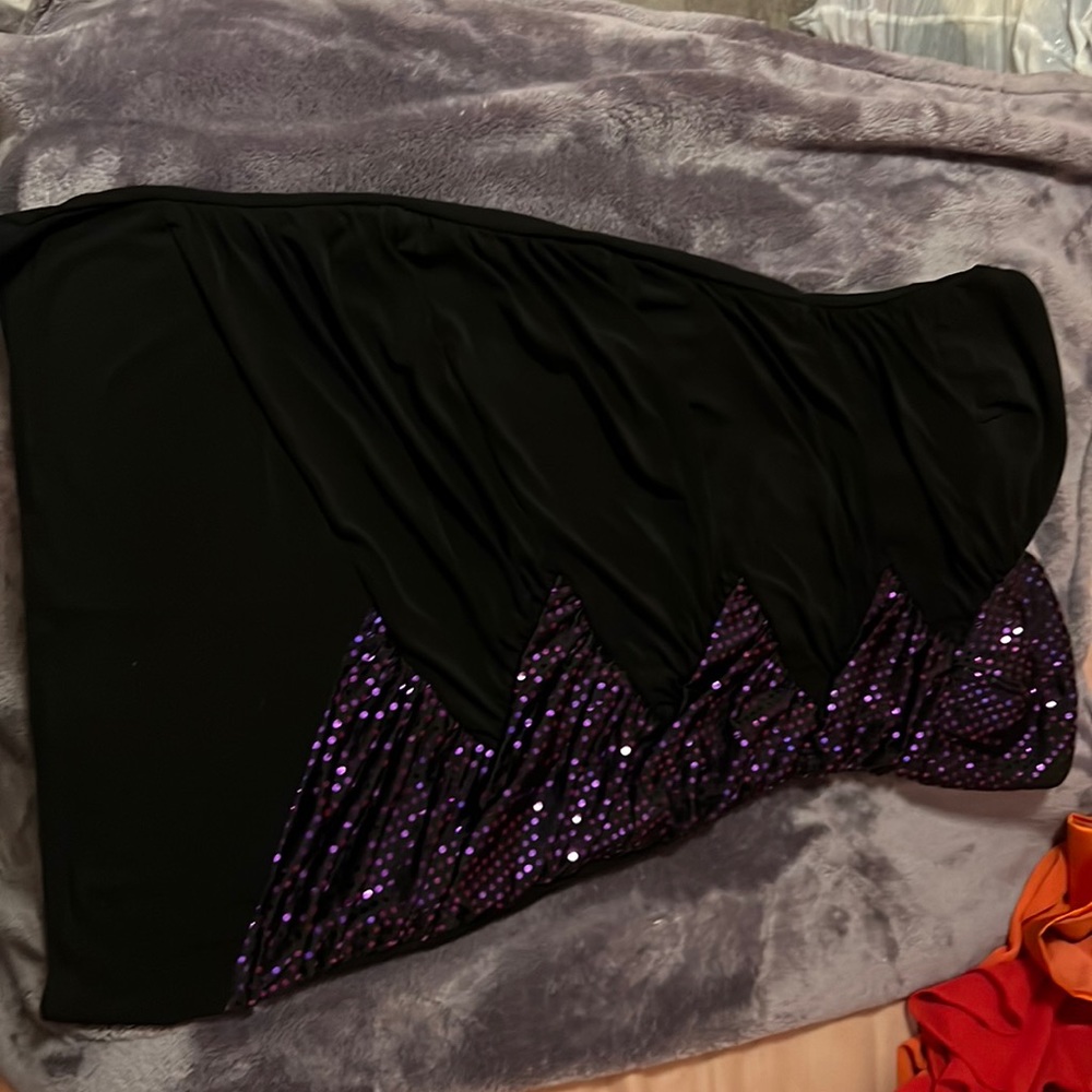black dress with purple sequins strapless